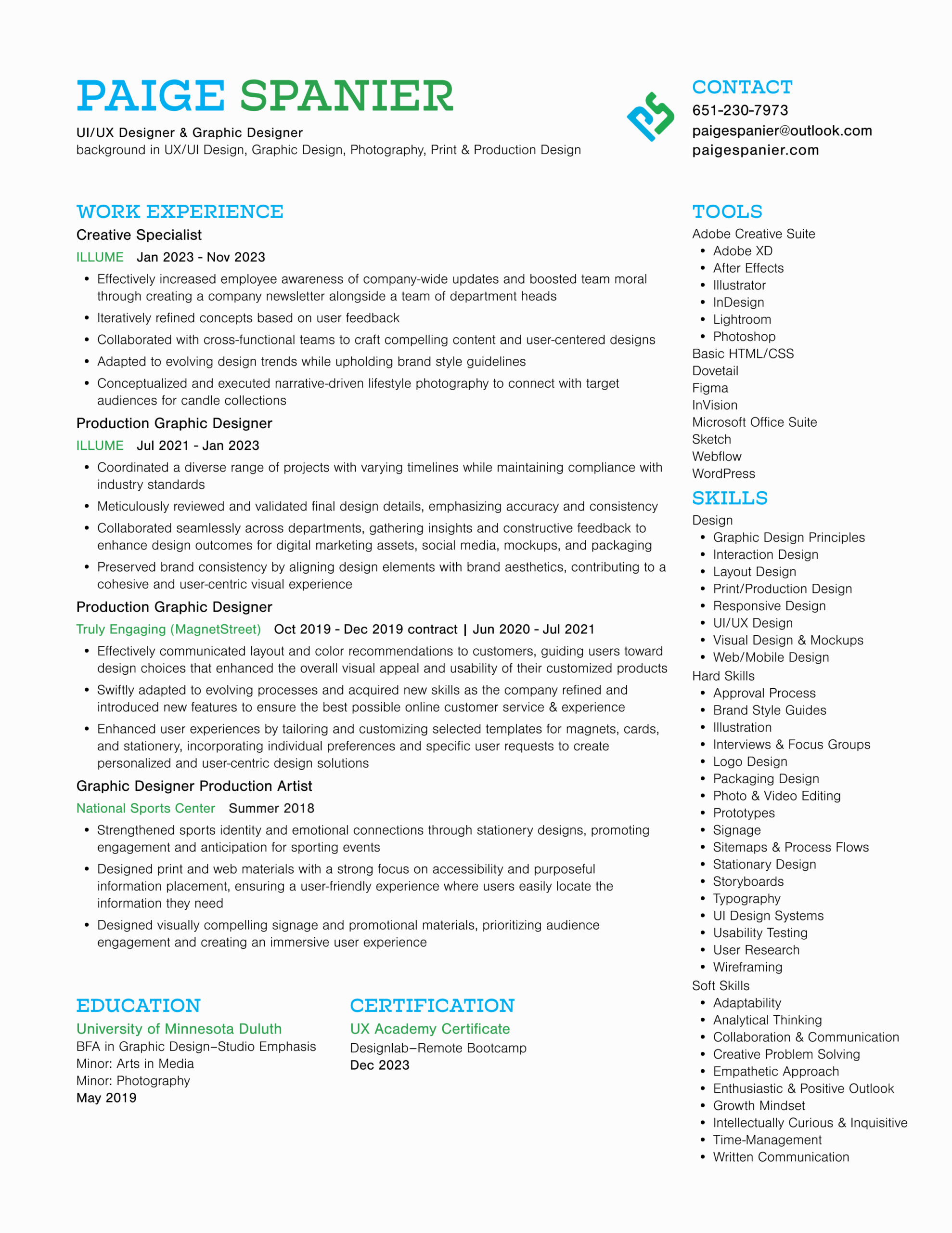 PaigeSpanier_Resume_April2024_UIUXDesigner_GraphicDesigner